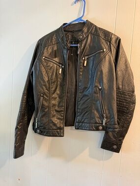 Black Faux Leather Moto Jacket with Zipper Details